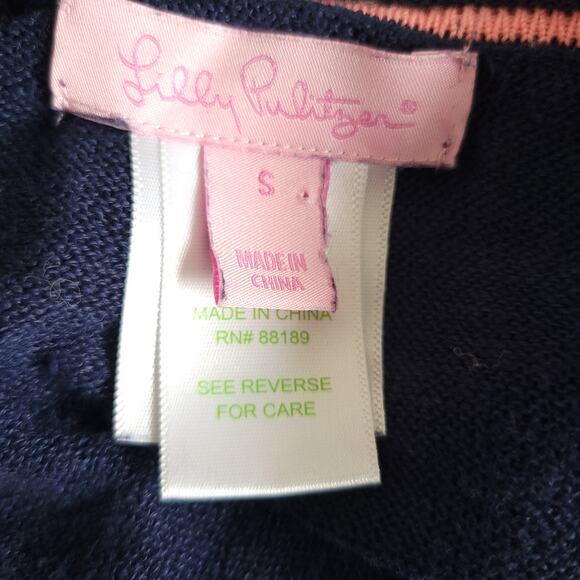 Lilly Pulitzer Liesel Sweater Linen Navy Lightweight Button Sides Women Small - Picture 11 of 13